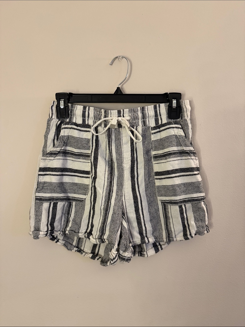 Striped Black & White Drawstring Women's Shorts